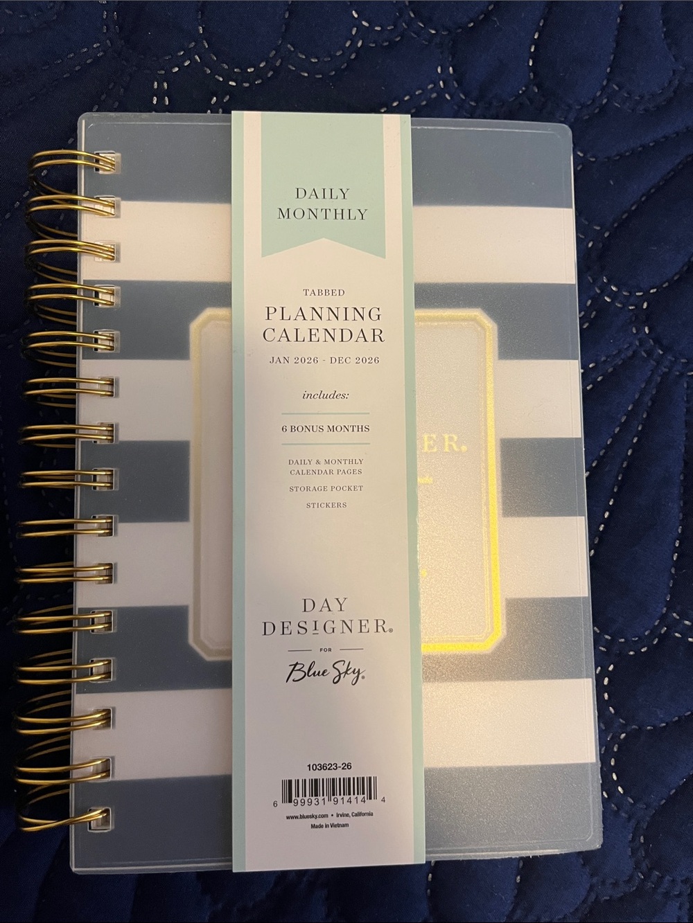 Day Designer for Blue Sky Navy & White Striped Daily Monthly Planning Calendar